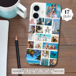 Foto Collage Monogram Naam 17 Foto's Wit iPhone 16 Hoesje<br><div class="desc">Draag 17 van uw favoriete foto's op deze aangepaste achtergrond kleur mobiele telefoon case met een fotocollage van een verscheidenheid aan vormen en maten en gepersonaliseerd met uw monogram en naam in een modern script lettertype over het initiaal (weergegeven in zwart en grijs op een witte achtergrond. WIJZIGINGEN: Wijzig de...</div>