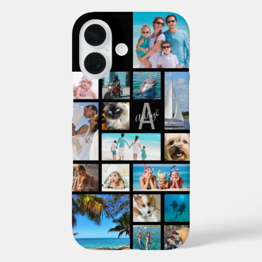 Foto Collage Monogram Naam 17 Foto's zwart Case-Mate iPhone Case (Achterkant)