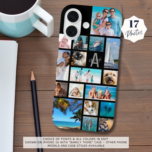 Foto Collage Monogram Naam 17 Foto's zwart Case-Mate iPhone Case