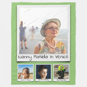 Foto Collage Monogram Namen Pistache Groen Groot Fleece Deken