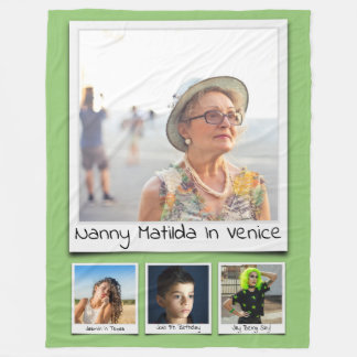 Foto Collage Monogram Namen Pistache Groen Groot Fleece Deken