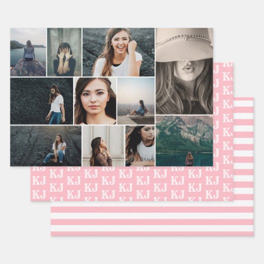 Foto Collage Monogram PInk White Inpakpapier Vel (Set)