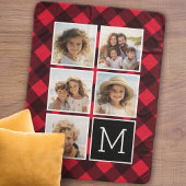 Foto Collage Monogram Red Black Buffalo Pset Sherpa Deken