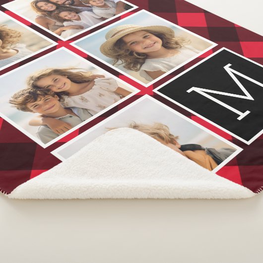 Foto Collage Monogram Red Black Buffalo Pset Sherpa Deken (3/4)