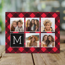 Foto Collage - Monogram Rode Zwarte Buffalo Plaid