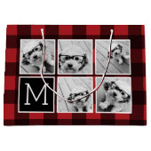 Foto Collage - Monogram Rode Zwarte Buffalo Plaid Groot Cadeauzakje (Voorkant)