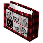 Foto Collage - Monogram Rode Zwarte Buffalo Plaid Groot Cadeauzakje (Voorkant Gekanteld)