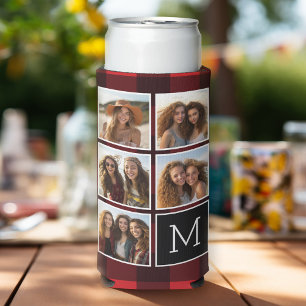 Foto Collage - Monogram Rode Zwarte Buffalo Schotl Seltzer Blikjeskoeler