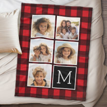 Foto Collage Monogram Rood Zwart Buffalo Plaid