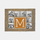 Foto Collage Monogram - Rustic Kraft en Sinaasappe Fleece Deken (Voorkant (Horizontaal))