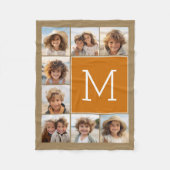 Foto Collage Monogram Rustic Kraft en Sinaasappel Fleece Deken (Voorkant)