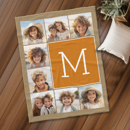 Foto Collage Monogram Rustic Kraft en Sinaasappel Fleece Deken