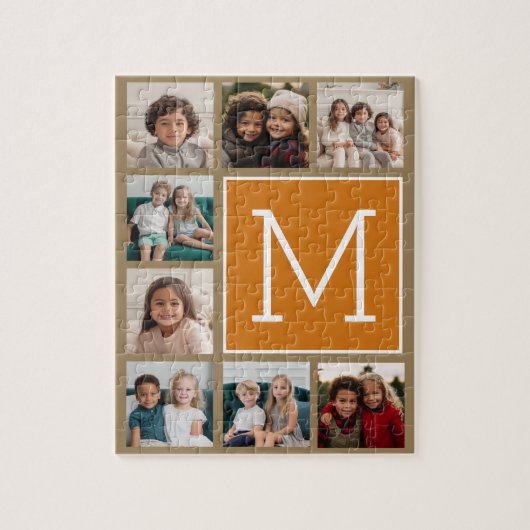 Foto Collage Monogram - Rustiek Kraft en Oranje Legpuzzel (Verticaal)