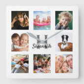 Foto collage monogram witte familie vierkante klok (Voorkant)