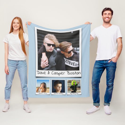 Foto Collage Monogrammen Namen Poeder Blauw medium Fleece Deken (In situ)