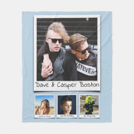 Foto Collage Monogrammen Namen Poeder Blauw medium Fleece Deken (Voorkant)