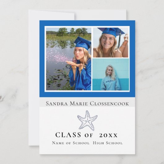 Foto Collage Nautical Blue Starfish afstuderen Aankondiging (Voorkant)