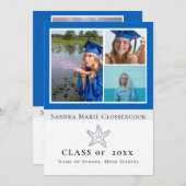 Foto Collage Nautical Blue Starfish afstuderen Aankondiging (Voorkant / Achterkant)