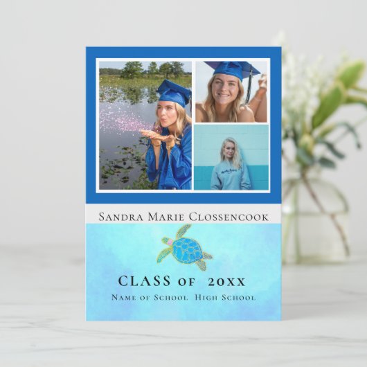 Foto: Collage Nautical Blue Starfish afstuderen An Aankondiging (Staand voorkant)