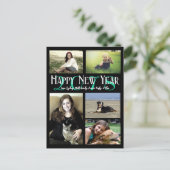 Foto Collage Neon Green Happy Nieuwjaar Feestdagenkaart (Staand voorkant)