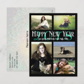 Foto Collage Neon Green Happy Nieuwjaar Feestdagenkaart (Voorkant / Achterkant)