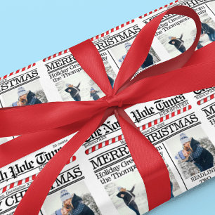 Foto Collage North Pole Santa Kerstmis Aangepast Cadeaupapier