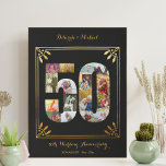 Foto Collage nr. 50 Black Gold Wedding Jubileum Imitatie Canvas Print<br><div class="desc">Creëer je eigen unieke fotocanvas voor een cadeau van het 50ste Jubileum van het huwelijk. Dit elegante zwarte en goudontwerp kenmerkt een aantal 50 vormde fotocollage met een lijst van de kunstdecostijl en manuscripttypografie. De sjabloon is klaar voor gebruik om uw namen, aangepaste tekst en trouwdatum toe te voegen. De...</div>