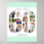 Foto Collage Number 60 Mint White 60th Birthday Poster (Voorkant)