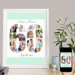 Foto Collage Number 60 Mint White 60th Birthday Poster