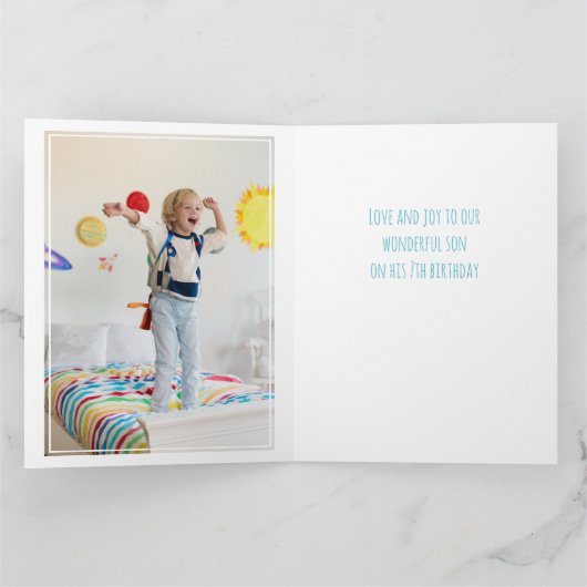Foto Collage Number 7 Boy 7th Birthday Kaart (Binnen)