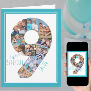 Foto Collage Number 9 Boy 9th Birthday Kaart