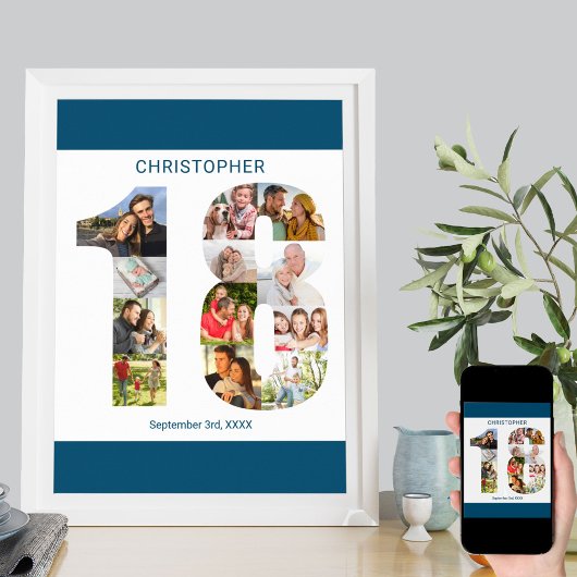 Foto Collage nummer 18 Aangepast 18e verjaardag Poster