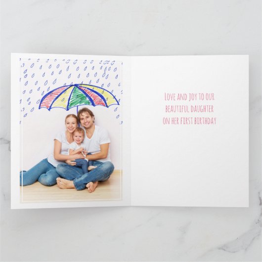 Foto collage nummer 1 Girl's First Birthday Kaart (Binnen)