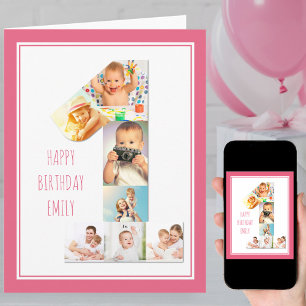Foto collage nummer 1 Girl's First Birthday Kaart