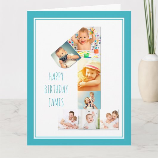 Foto Collage nummer 1 Jongen eerste verjaardag Kaart (Voorkant)