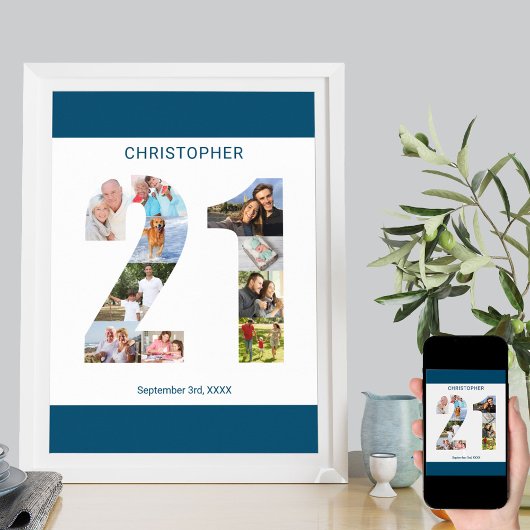 Foto Collage nummer 21 Aangepast 21ste verjaardag Poster