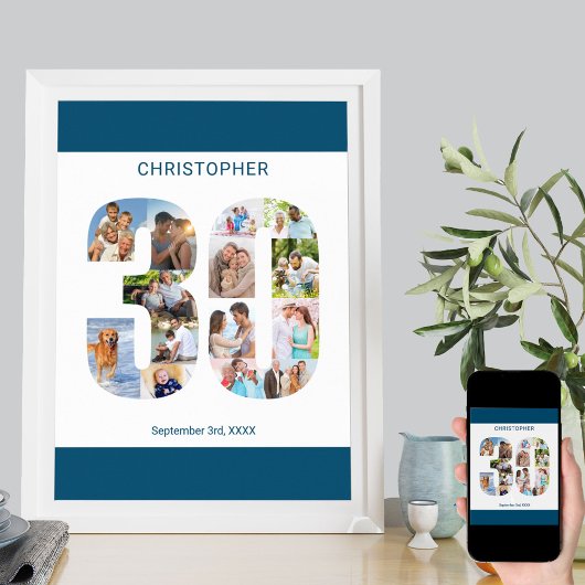 Foto Collage nummer 30 Aangepast 30e verjaardag Poster