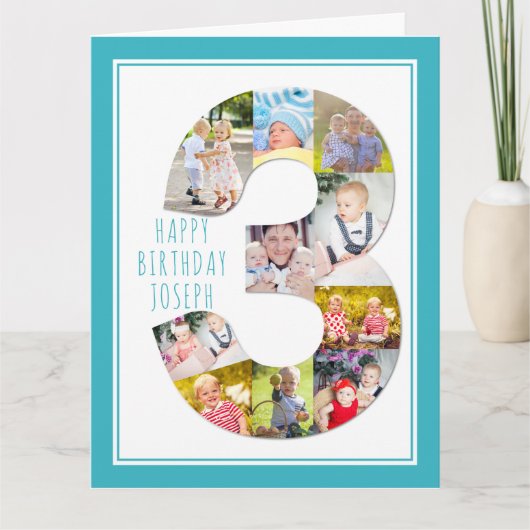 Foto Collage nummer 3 Jongen's derde verjaardag Kaart (Voorkant)