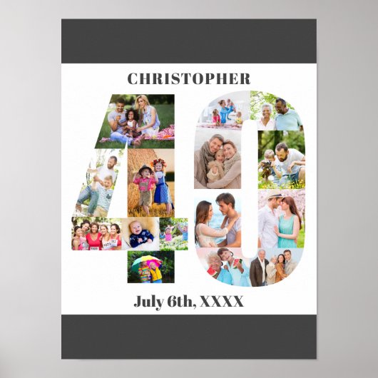 Foto Collage nummer 40 Aangepast 40e verjaardag Poster (Voorkant)