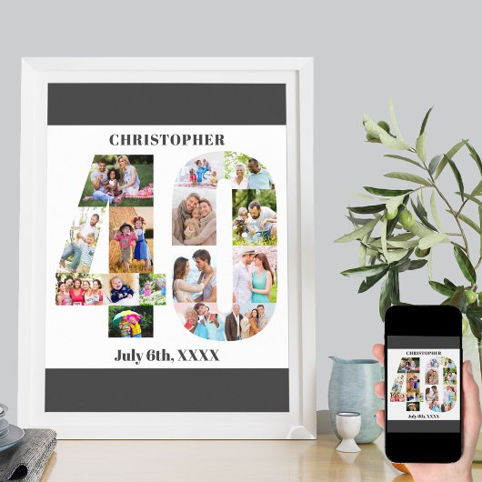 Foto Collage nummer 40 Aangepast 40e verjaardag Poster