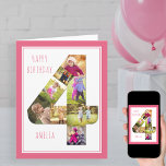 Foto Collage nummer 4 Meisjes vierde geboortedag K Kaart<br><div class="desc">Unieke en gepersonaliseerde vierde verjaardagsfotokaart voor een klein meisje. Het fotomalplaatje is opstelling voor u om uw favoriete afbeeldingen aan dit aantal 4 fotocollage plus een extra speciale foto binnen toe te voegen. U kunt haar naam aan de voorzijde ook toevoegen en de verjaardagsgroet binnen aanpassen. Het ontwerp heeft een...</div>