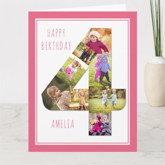 Foto Collage nummer 4 Meisjes vierde geboortedag K Kaart (Voorkant)