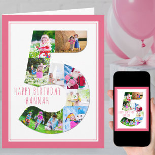 Foto Collage nummer 5 Girl's 5e Birthday Kaart