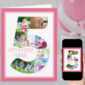 Foto Collage nummer 5 Girl's 5e Birthday Kaart