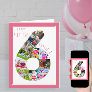 Foto Collage nummer 6 Girl's 6e Birthday Kaart
