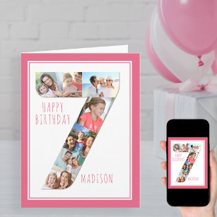 Foto Collage nummer 7 Girl's 7e Birthday Kaart