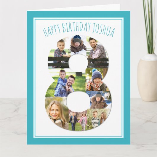 Foto Collage nummer 8 Blue 8th Birthday Card Kaart (Voorkant)