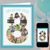 Foto Collage nummer 8 Blue 8th Birthday Card Kaart