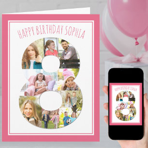 Foto-collage Nummer 8 Roze 8e Verjaardagskaart Kaart