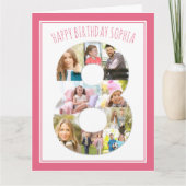 Foto Collage nummer 8 Roze 8th Birthday Card Kaart (Voorkant)